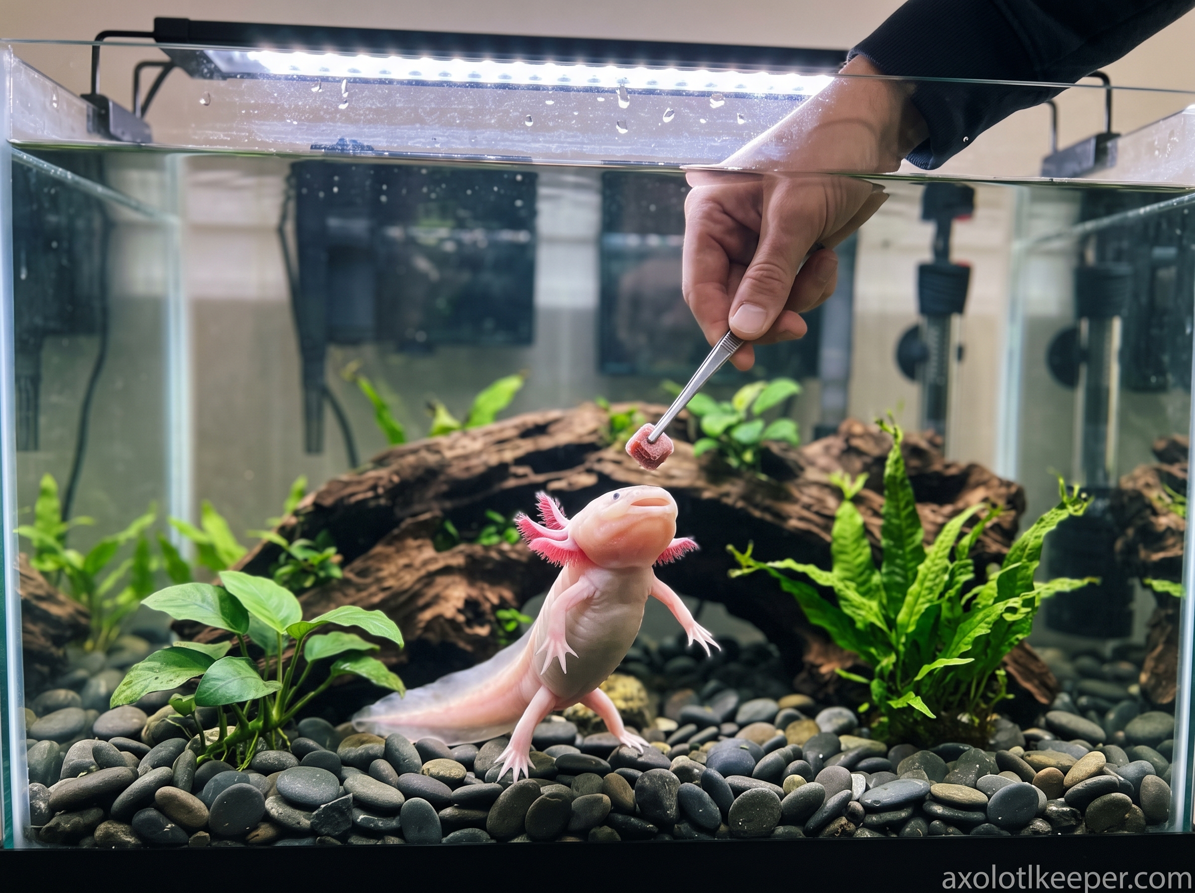 axolotl associates human with food