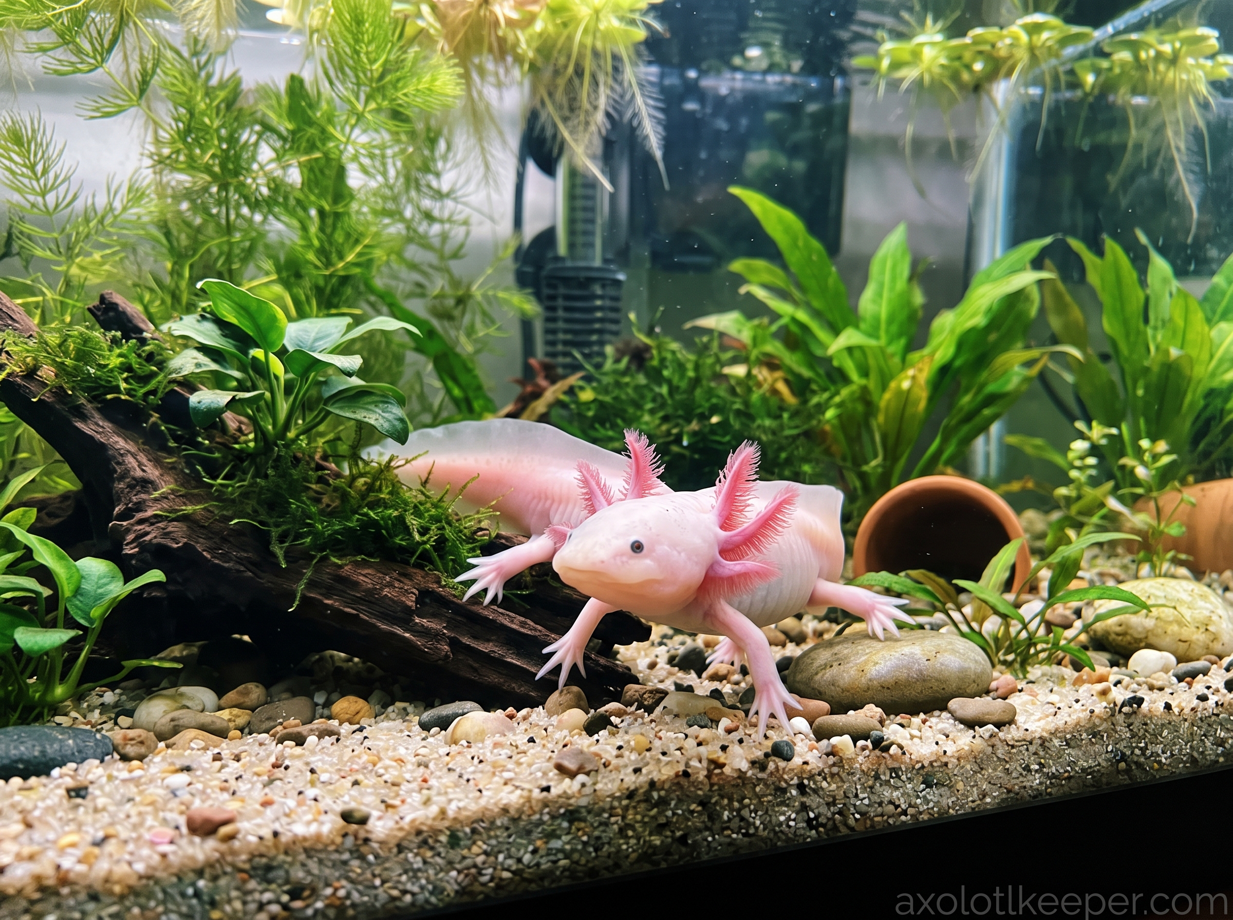 axolotl exploring new tank