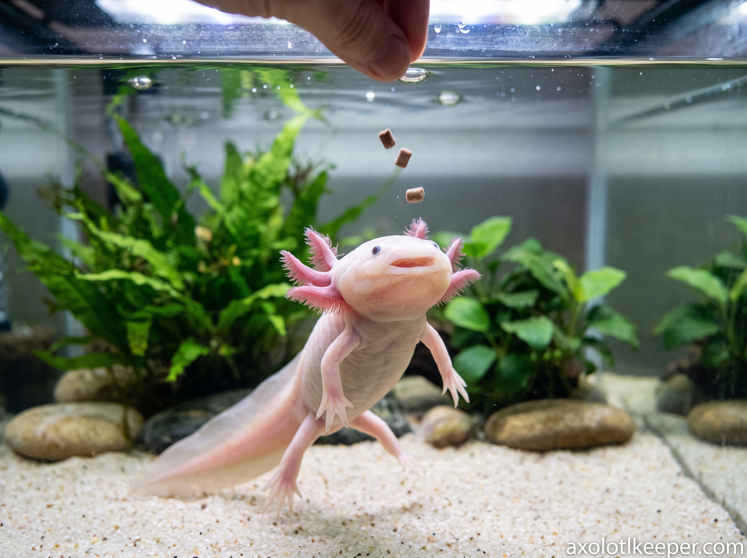 axolotl responds to feeding time