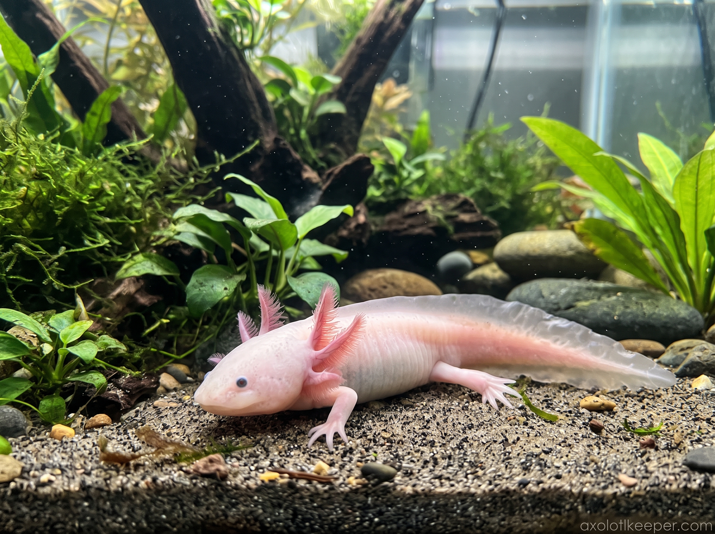 axolotl resting on bottom
