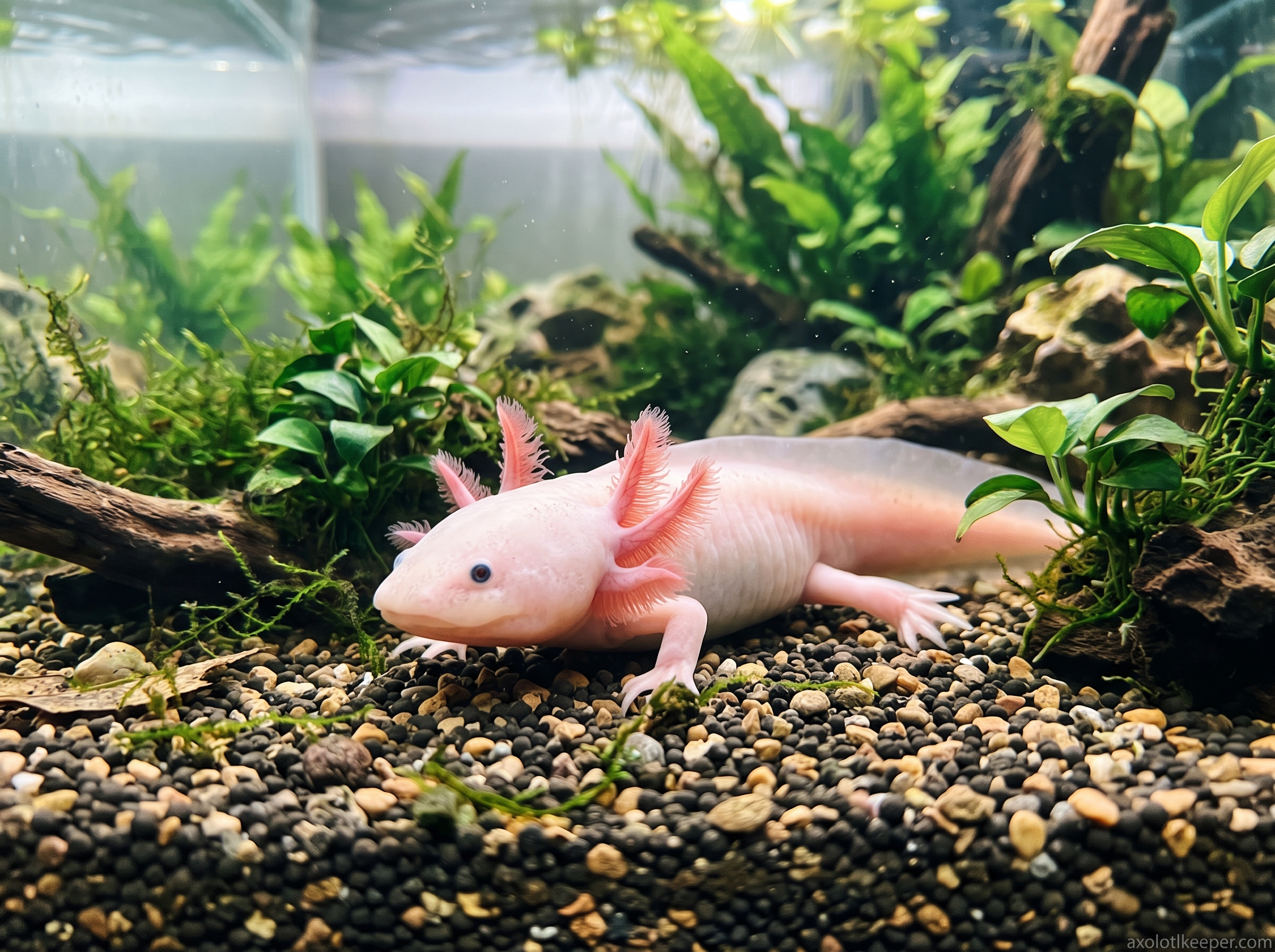 axolotl resting on bottom